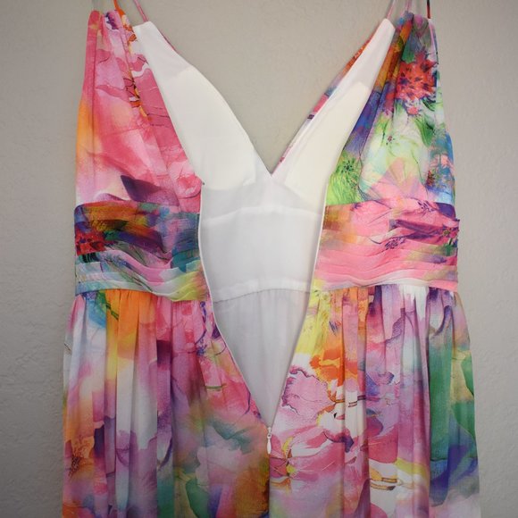 Aidan Mattox V Neck Printed Chiffon Maxi Dress - Picture 11 of 13